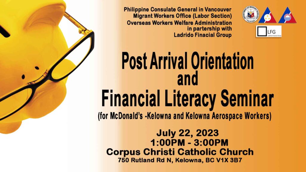 Financial Literacy session during the Post Arrival Orientation Seminar organized by the Philippine Consulate Vancouver